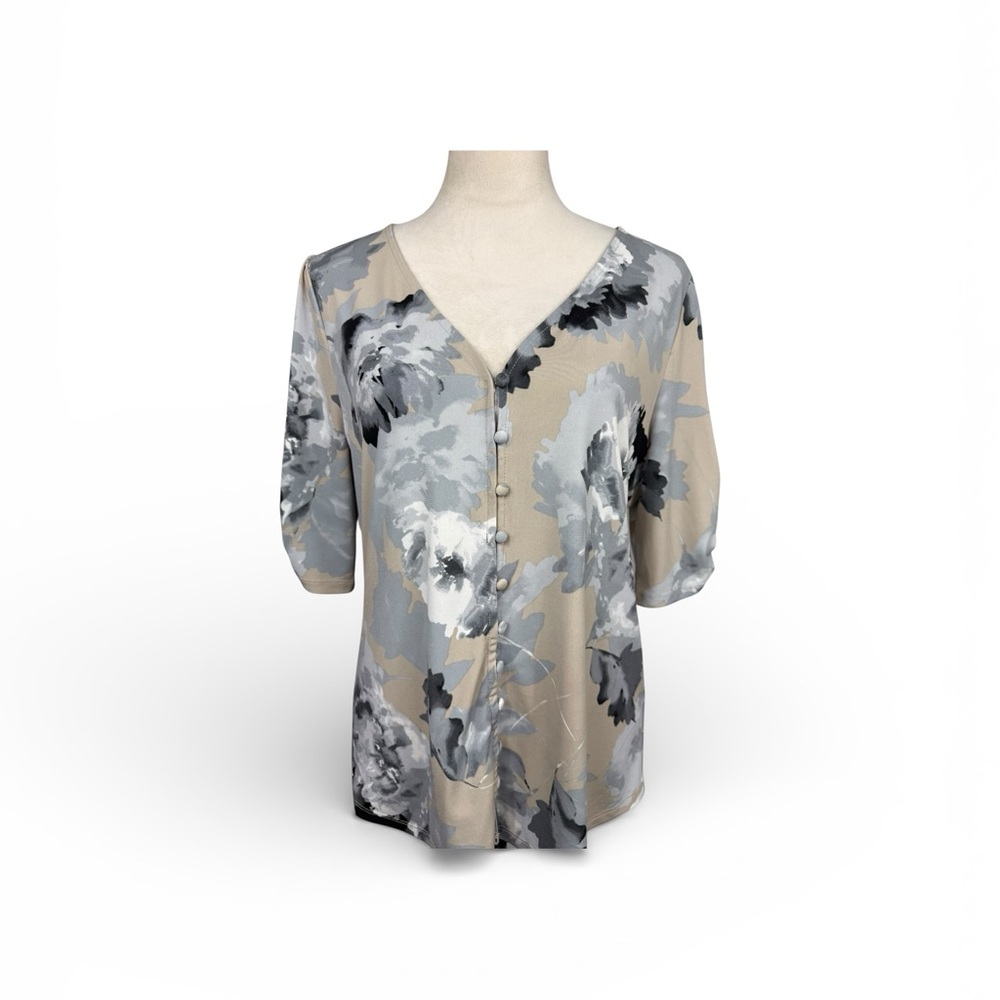 Calvin Klein floral print v neck top size large